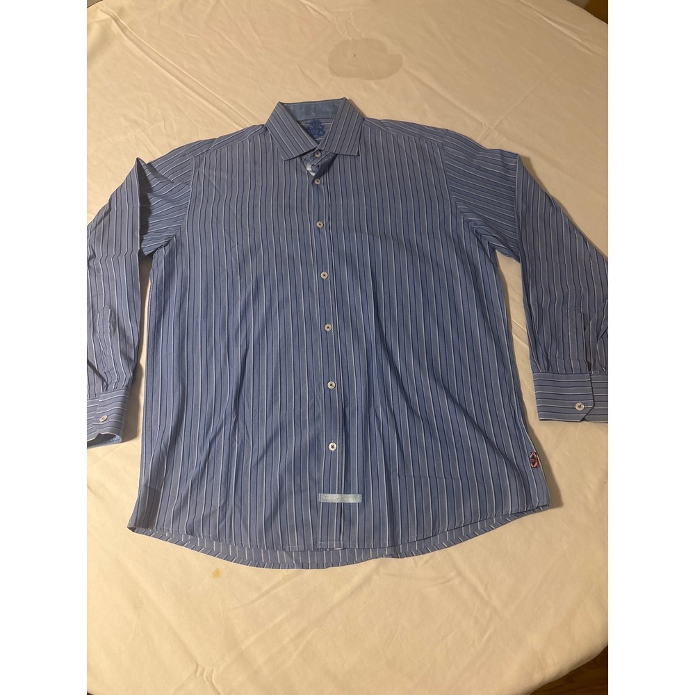 English Laundry Button Down Mens 16.5 34/35 Blue Striped Long Sleeve